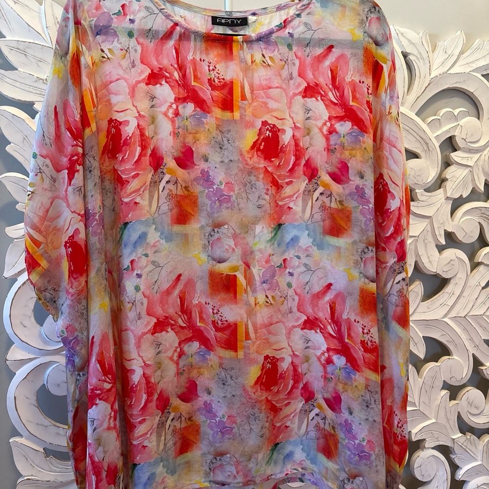 Vibrant Watercolor floral top summer cool light